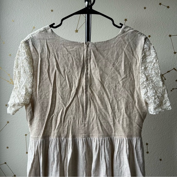 Vintage K.C. Spencer Cream/Beige Midi Dress w/Lace Short Sleeves - Picture 5 of 10